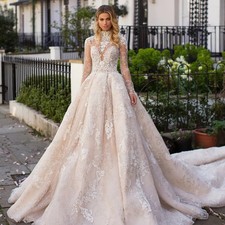 Long Sleeve Wedding Dress with Detachable Jacket Beading Appliques Bridal Gowns