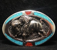 WK19173 REALLY NICE VINTAGE 1970s  BUFFALO  WILDLIFE ANIMAL MENS BELT BUCKLE