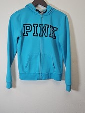 Victoria's Secret Pink Full Zip Hoodie Sweatshirt Blue Teal Women Jacket Size XS