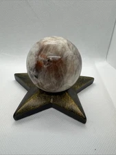 Sunstone And Moonstone Crystal Sphere On Stand 318 Grams Flashy