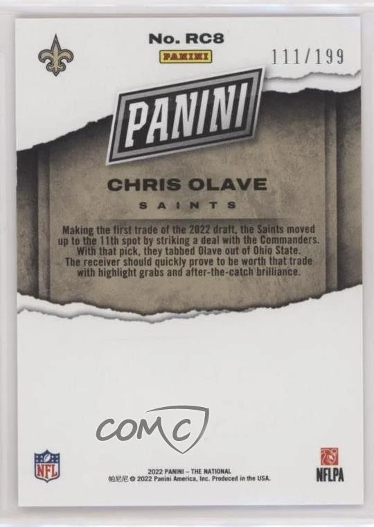 2022 Panini National Convention Rookies Orange /199 Chris Olave #RC8 RC - Image 2 of 2