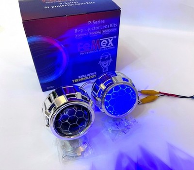 Femex 2,5 Zoll HID Bi-Xenon Scheinwerfer Linse H1 kompatibel Blau Wabenmuster