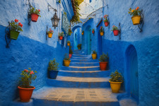 Chefchaouen Blue City Morocco Travel Poster Print Framed Canvas Wall Art