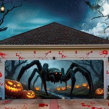 7x16 ft Halloween Garage Door Cover Giant Spider Banner Backdrop