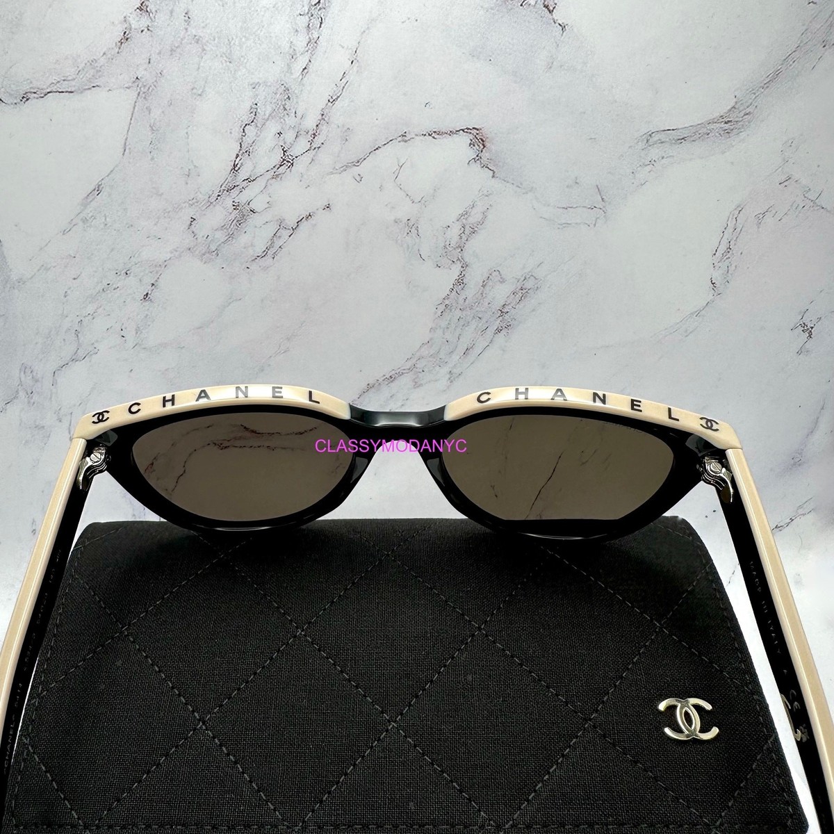 Chanel Acetate CC Butterfly Sunglasses Black Beige Top Frame Letter Logo CHANEL Sunglasses Black Beige Top Frame Letter Logo  main image 4