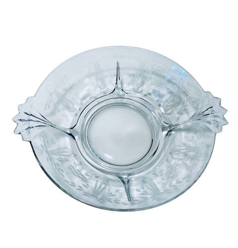 Vintage 40's Fostoria Etched Glass Handled Elegant Art Nouveau Serving Bowl Rare - Picture 9 of 11