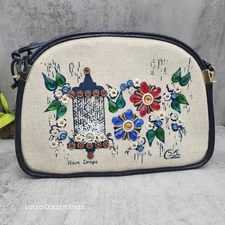 Enid Collins 'Rain Drops' Jeweled Canvas Handbag - Vintage 1960s Granny Core EUC