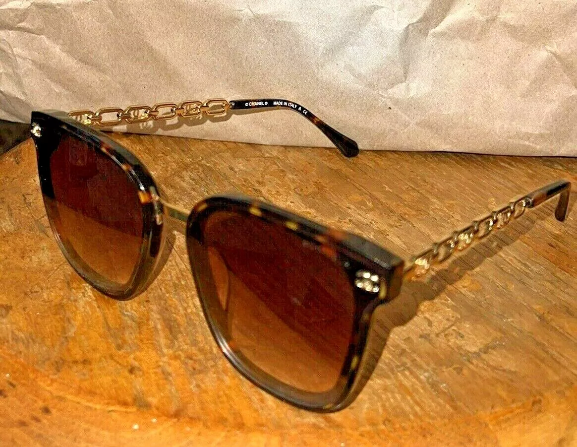 Chanel Brown Sunglasses With Gold Logo On Sides