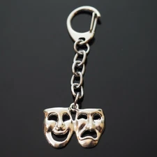 Happy & Sad "Comedy & Tragedy" Theater MASK Keychain Mardi Gras Clip On Charm