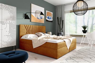 Boxspringbett Schlafzimmerbett 140x200cm LAZARO Nr.2 Gelb inkl. Bettkasten