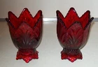 Set 2 Fenton Ruby Red Glass Reversible Tulip Votive Taper Candle Holders 4" T
