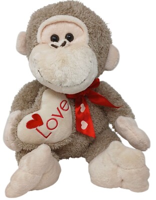 Dan Dee Collectors Choice Plush Monkey With ''Love'' Heart & Red Bow 18'' #S1-B