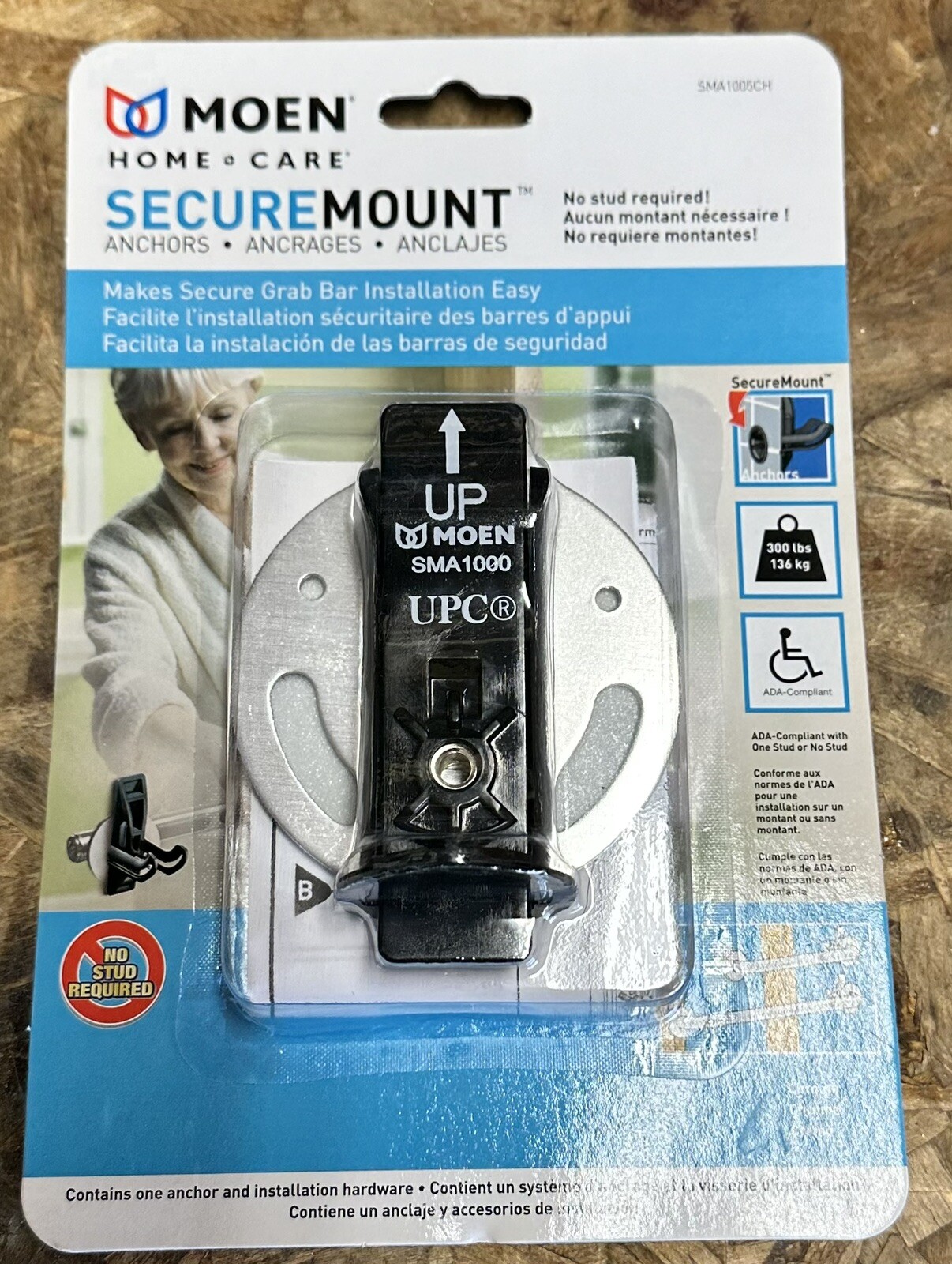 Moen SMA1005CH Home Care SecureMount Grab Bar Secure Mount 1 Anchor