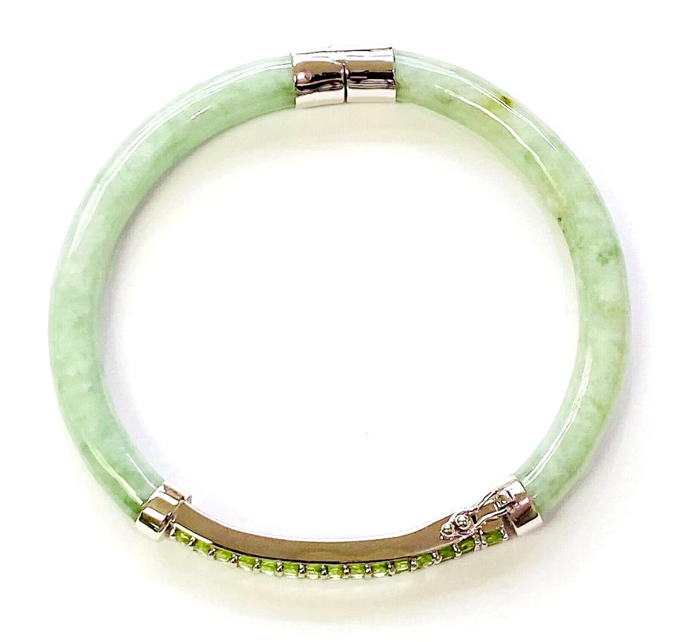 Brazalete Brazalete HSN Jade de Antaño Verde Esterlina Jade y Peridoto Bisagras S/M Foto 3 de 4