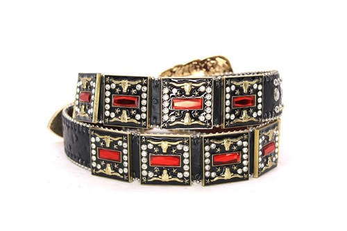 West Star Texas Western Belt Red Rhinestones Longhorn Horse Cowboy Pant 30 34 38 - Picture 2 of 35