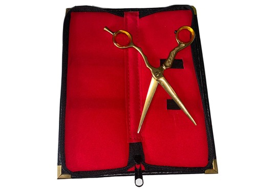 Barber Hair Cutting | 6 in. | Scissor Stainless Steel | Fancy Gold | With Case - Picture 2 of 3