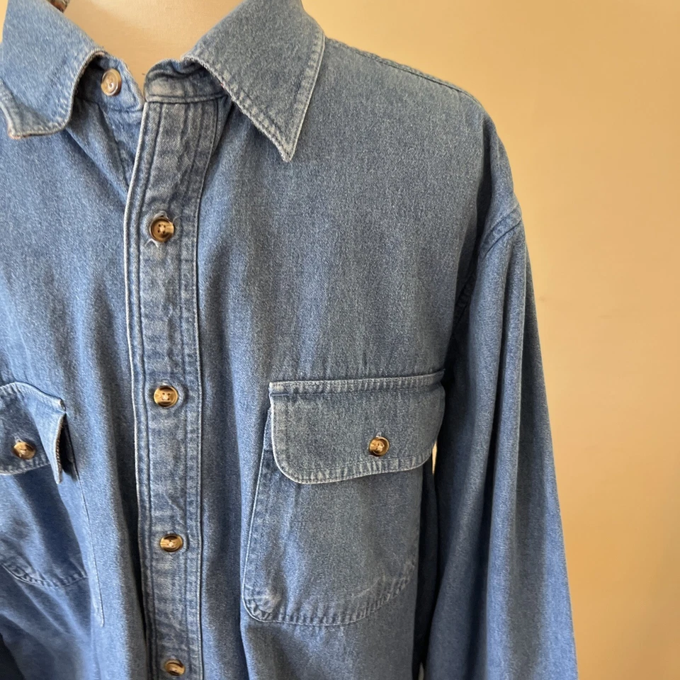 Scandia Woods Denim Plaid Lined Long Sleeve Button Up Blue Large - Image 4 of 4