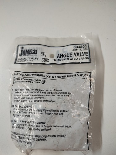 Jameco 5/8" OD compression x 1/2 & 7/16 rubber slip joint Angle Valve 894203