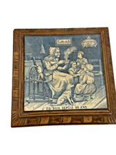 ANCIEN CARRELAGE SOUS PLAT FAÏENCE CRAQUELÉ CHICOREE WILLIOT TABLEAU ENFANT