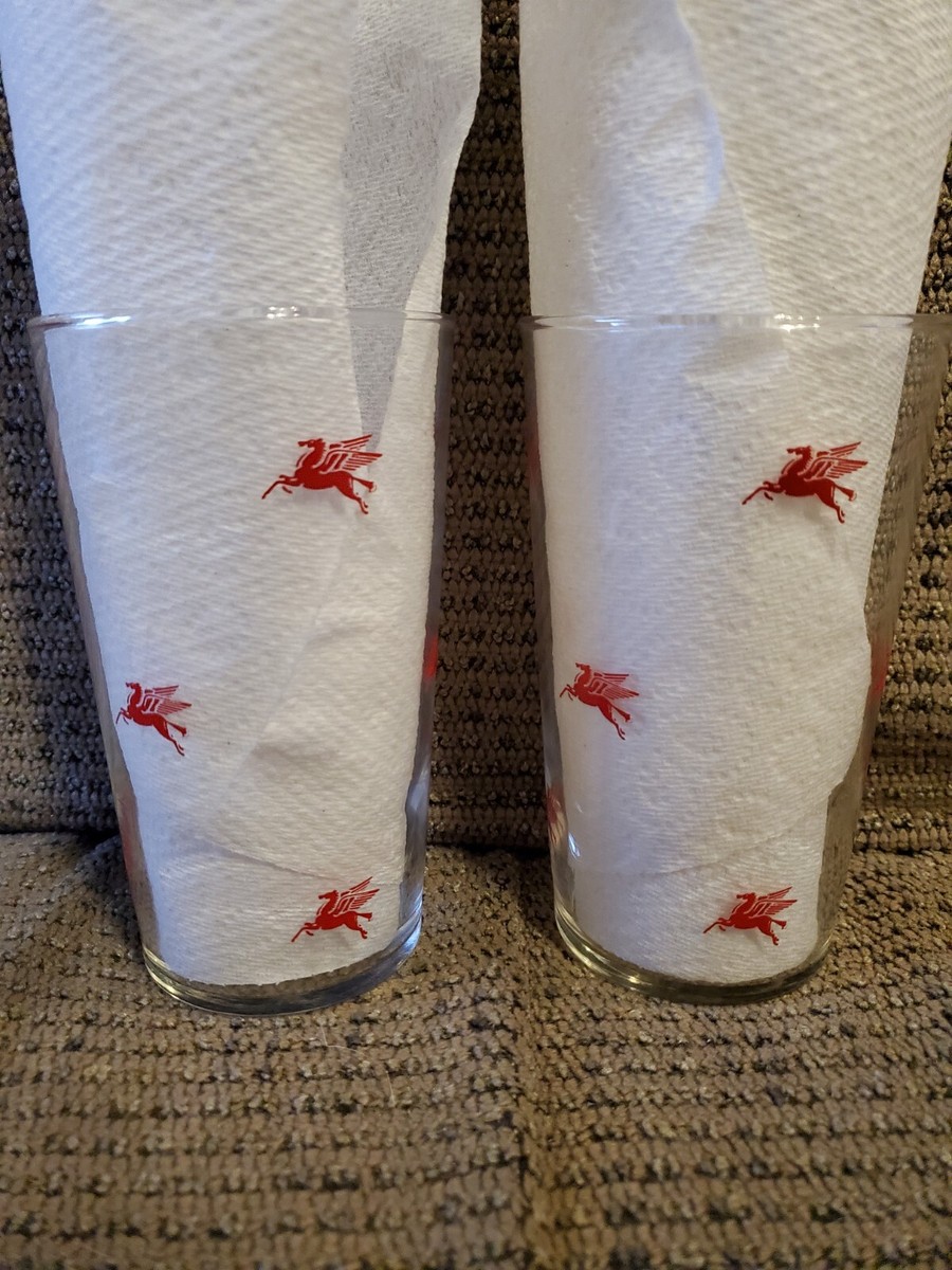 Mobil Upperlube 4oz ガラスボトル ヴィンテージ ペガサス Vintage Mobil Oil Pegasus Glass Tumbler 5” Tall 10 oz Clear Red