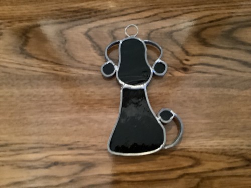 Vintage Stained Glass black dog Sun Catcher Ornament Window Art - Picture 2 of 3