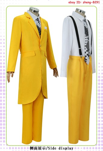 The Mask Jim Carrey Cosplay Costume Halloween Yellow Suit Carnival Uniform W/Hat - Picture 12 of 20