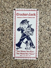 Vintage Ande Rooney Porcelain Enamel Cracker Jack Sign, Made In The USA