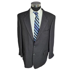 Jones New York Blazer Mens 44R Gray Wool Sport Coat Jacket 3 Buttons Birdseye