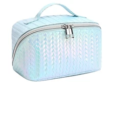 TINYAT Travel Makeup Bag for Women Open Flat Toiletry Bag Leather Cosmetic Ba...