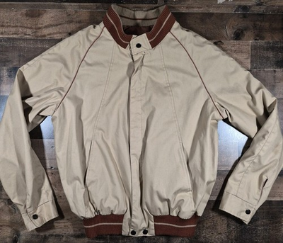 #ad Vintage Sears Reversable Zip Bomber Jacket Mens Large Beige Brown Made In Japan $49.97