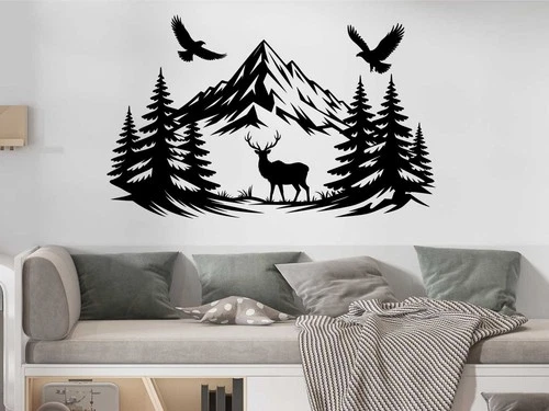Deer Mountains Wall Stickers Wildlife Car Vinyl Decal Sticker Van Animals Art - Picture 1 of 12