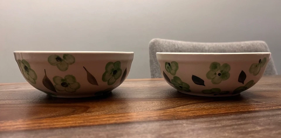 Салатный набор Crate & Barrel с зелеными цветами керамика 6 чаш 1 сервировочное блюдо  - Изображение 4 из 4