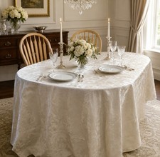 Vintage Tablecloth Grand Damask 70" X 120" Ivory NWT Linen N Things Beautiful