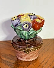 Rochard porcelain trinket box basket of tulips hand painted Limoges France