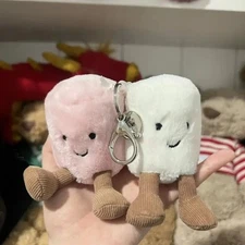 Pair of Jelly Cat Marshmallow Key Chain Cotton Candy Two Tone Cute Keychain chin