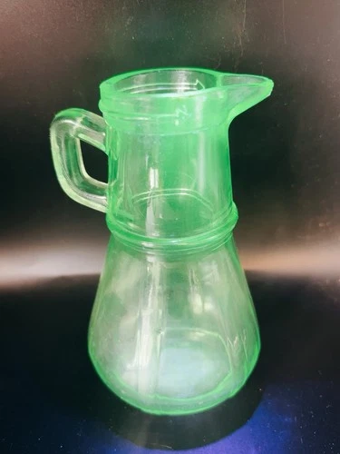 READ! Vntg Uranium Glass Syrup Pitcher Green Depression Glass Has Small Damage