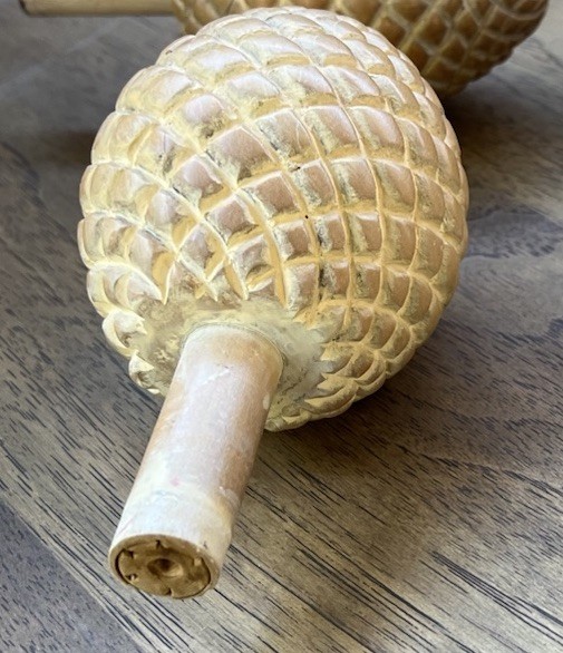 Carved Wood White Wash Wooden Pineapple Finial Bed Post Newel 4 1/2" x 3 1/4"
