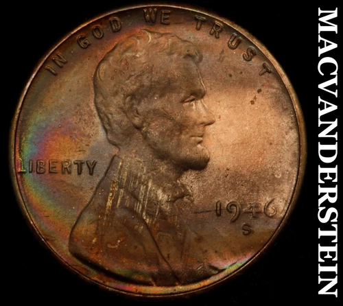 1946-S Lincoln Wheat Cent- Color- Choice Gem Brilliant Unc No Reserve #J4286