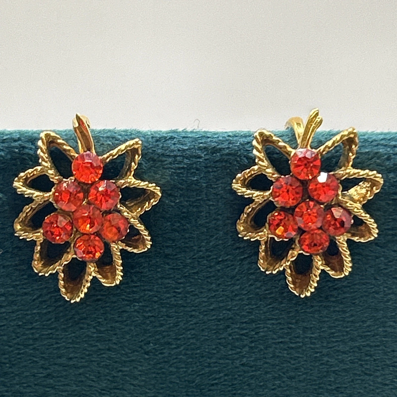 Boucle D’oreille vintage fantaisie Grappe De Raisins Doré   Strass Orange Clips