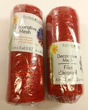 Decorative Mesh Floral Garden Lot of 2 Red and Red stripes 6 in x 5 yards New