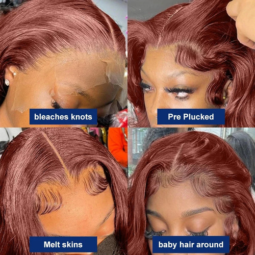 HD 13x4 Reddish Brown Lace Front Wig Colored Glueless Human Hair Wigs Brazilian - Picture 16 of 19