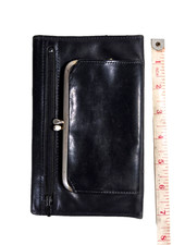 Vintage Rolfs Cowhide Black Leather Wallet Kiss Lock Dupli-Check Women's