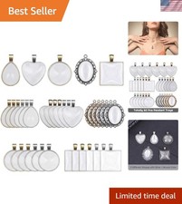 Complete Jewelry Making Kit: 60Pcs Pendant Trays  Glass Cabochons in 5 Styles