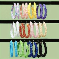 12Pairs/Set Exquisite Glitter Colorful Large Round Hoop Earrings for Women Boho