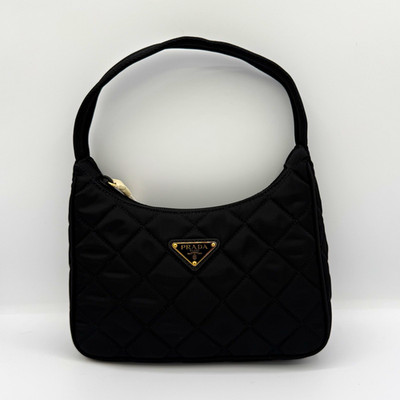 PRADA 1NE051 Quilted Nylon Mini Hobo Shoulder Bag Black Gold Triangle BRAND NEW