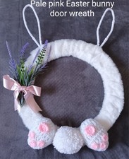 Handmade Fluffy Easter Bunny Door Wreath With Lavender Sprigs And Pompom Tail