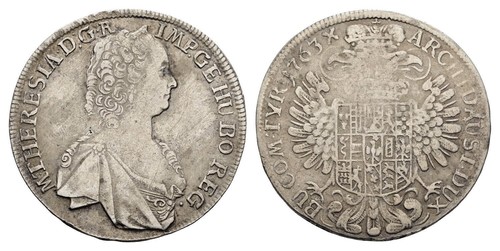 AUSTRIA , MARIA THERESA 1763 TALER THALER - VIENNA MINT ( MS-3 ) , RARE