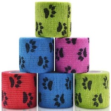 6 Roll 2 Inch x 5 Yards Paw Print Pet Vet Wrap for Dogs Cats, Cohesive Bandag...