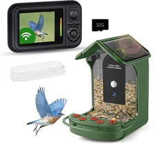 Smart Bird Feeder With Camera Solar Powered Solar Roof - New