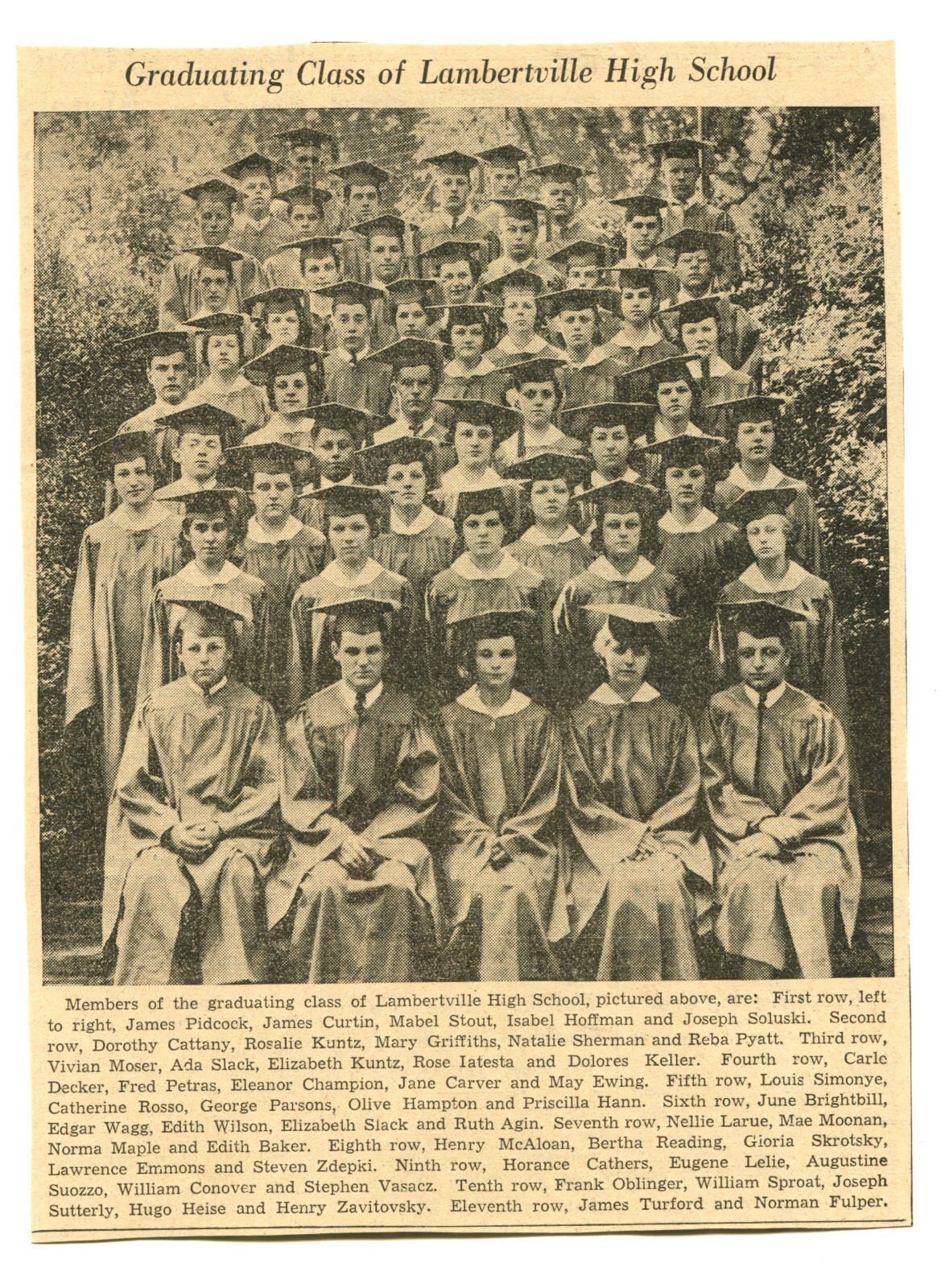 1936 NEWSPAPER CLIPPING LAMBERTVILLE NJ HS GRADUATING CLASS OF 1936